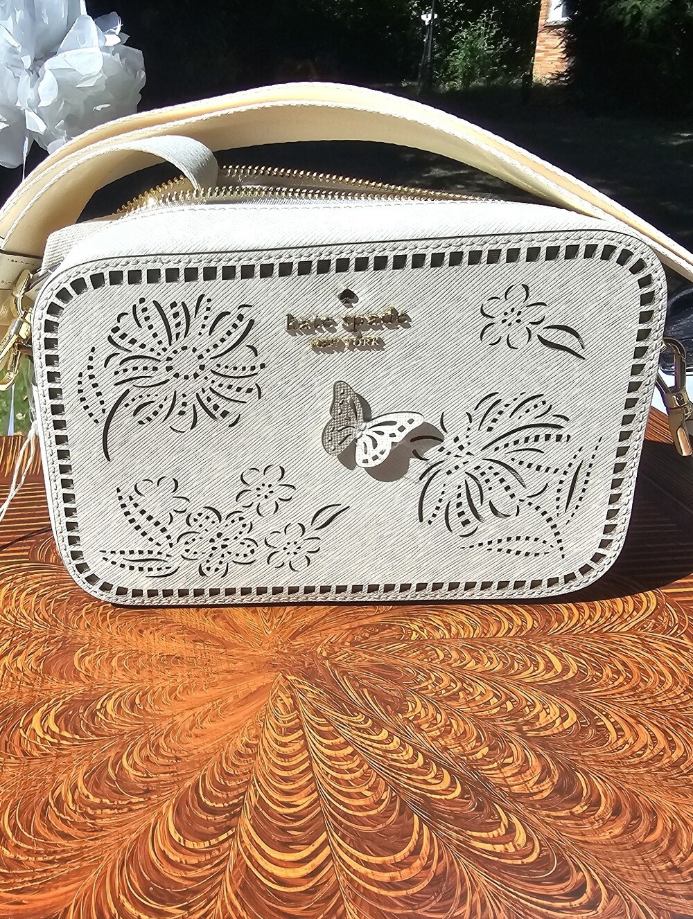 kate spade Cream Floral Laser-Cut Crossbody with Butterfly Accent